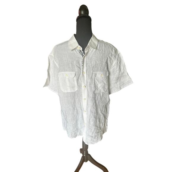 Amiani Men’s 100% Linen Short-Sleeve Button-Up Shirt | White XL - Picture 1 of 9